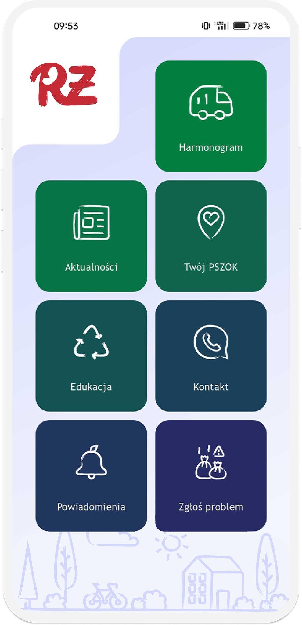 Harmonogram app — home screen