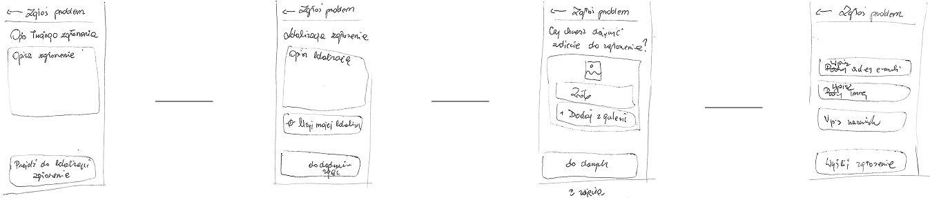 Paper sketches — 'Report a problem' flow thumbnails
