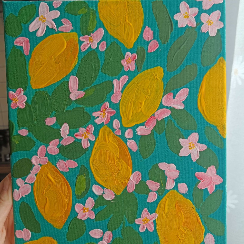 Lemons & Blossoms acrylic painting