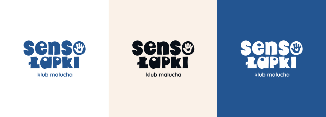 SensoŁapki logo variants — navy, cream and white backgrounds